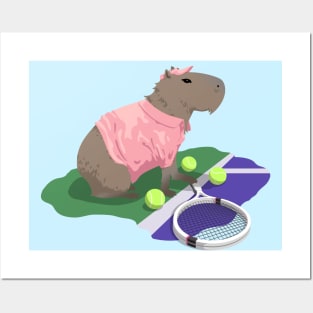 Capybara Tennis - Pink Posters and Art